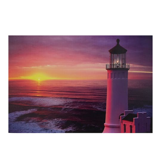 LED Sunset Lighthouse Scene Canvas Wall Art